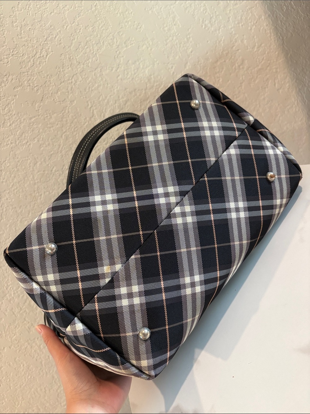 Burberry Black Plaid Tote Canvas Bag with Leather Handles - Picture 11 of 16
